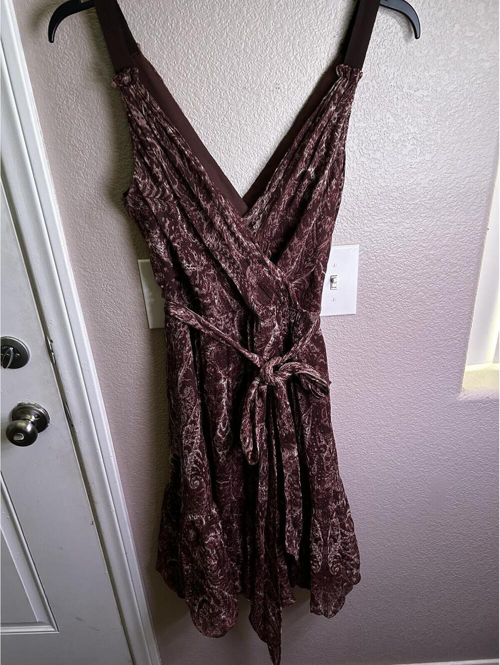 BCBGMAXAZRIA Elegant Brown Velvet  Fairy Wrap Dress Size 10